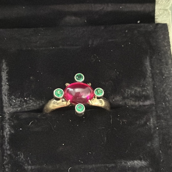 GorgeousSALE  custom 14 karat gold, synthetic, cabochon, ruby and tourmaline - Picture 2 of 6